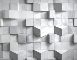 White wall tile pattern of various cuboids with interesting shadows