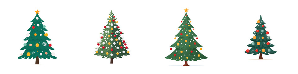 Cute Christmas Trees: Set of Festive Holiday Illustrations