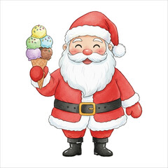 Santa Holding Ice Cream Watercolor Vector
