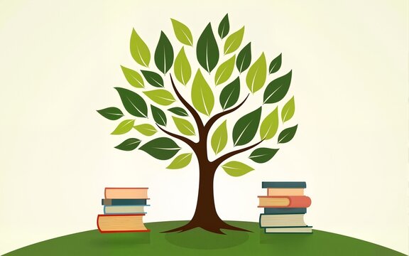 International literacy day concept with tree with books like leaves. High quality