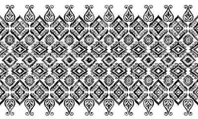 Ethnic ikat floral Ethnic Indian Pattern Ikat pattern Ethnic Pattern.Border Indian floral Aztec embroidery border seamless patterns.	