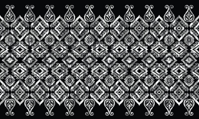 Ethnic ikat floral Ethnic Indian Pattern Ikat pattern Ethnic Pattern.Border Indian floral Aztec embroidery border seamless patterns.	