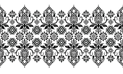 Ethnic ikat floral Ethnic Indian Pattern Ikat pattern Ethnic Pattern.Border Indian floral Aztec embroidery border seamless patterns.	