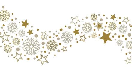 Golden Christmas wave with stars and snowflakes for elegant seasonal designs