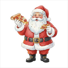 Santa Eating Pizza Watercolor Vector
