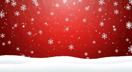 Snowy Christmas Scene with Falling Snowflakes and a Red Gradient Background