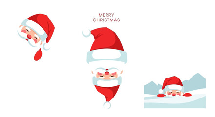 Santa Claus faces peeking out in playful Christmas illustration