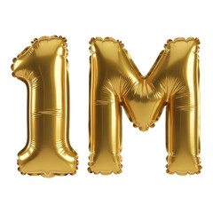Golden foil balloon 1m isolated on transparent background, one million celebration