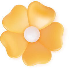 A singular yellow flower with five heart shaped petals and a white center on a transparent background representing floral beauty and simplicity