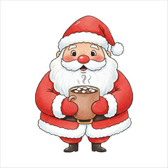 Santa Drinking Hot Chocolate Watercolor Vector
