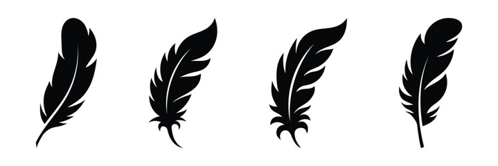 Feather icon vector, sign, symbol, logo, illustration, editable stroke, flat design style isolated on white background. Elegant collection of black silhouette feathers perfect for nature, freedom