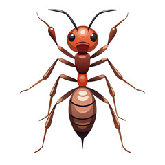 Cartoon Ant Illustration – Detailed Brown Insect with Segmented Body and Mandibles