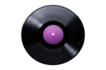 Black vinyl record purple center isolated on a transparent background