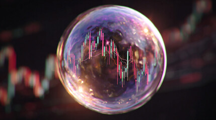 A stock chart spiraling into a semi-transparent floating orb, symbolizing financial growth, market dynamics, and futuristic analytics. A modern, abstract visualization ideal for business and tech conc