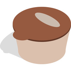 A small brown cylindrical container with a tan lid casts a dark shadow on a transparent background