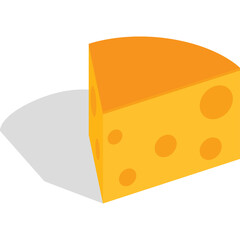A Slice of Bright Orange Swiss Cheese With Round Holes and a Dark Shadow on a Transparent Background Offering a Delicious and Appetizing Visual