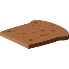A slice of brown bread with a textured surface and dark brown crust isolated on a white background in a studio setting