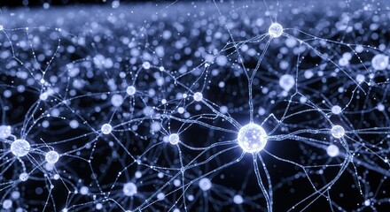 Intricate network of glowing blue neuron connections, symbolizing neural pathways and complex thought.