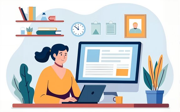 E-learning, online education at home. Modern vector illustration concepts for website and mobile website development. High quality