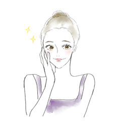 スキンケアで肌が綺麗になった女性のイラスト