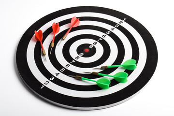 Dart board target with arrows isolated on white background