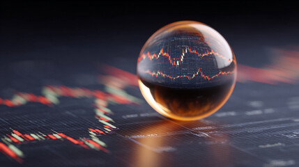 A stock chart spiraling into a semi-transparent floating orb, symbolizing financial growth, market dynamics, and futuristic analytics. A modern, abstract visualization ideal for business and tech conc