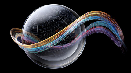 A stock chart spiraling into a semi-transparent floating orb, symbolizing financial growth, market dynamics, and futuristic analytics. A modern, abstract visualization ideal for business and tech conc