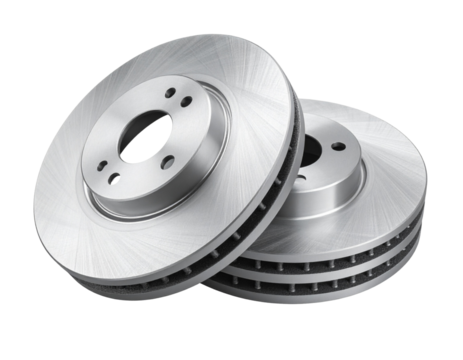 Shiny Metallic Brake Rotors with Precision Cut Design – Industrial Minimal PNG