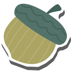Illustration of a stylized acorn with a green cap and beige body featuring subtle vertical lines set against a transparent background