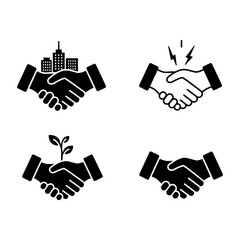 Handshake Icon Set — Business Partnership and Collaboration Symbols