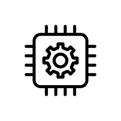 Vector Computer Chip Gear Icon – Microchip Settings, Processor, Technology, AI, Mechanical System, and Robotics Symbol