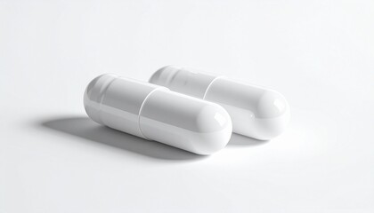 Present purity and precision with twin white capsules&mdash;where minimalism meets modern medicine in a clean, clinical frame.