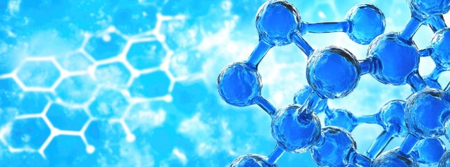 Blue molecule structure with hexagonal background pattern