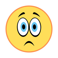 Worried and confused yellow emoji face with big blue eyes