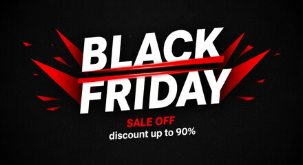 Fototapeta premium Dynamic black friday sale announcement with bold white text and red accents