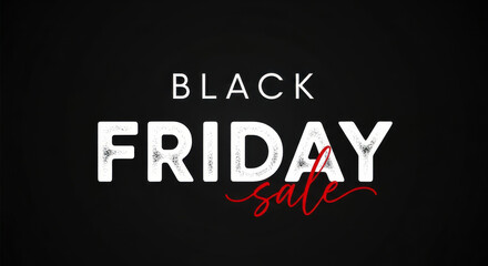 Fototapeta premium Black friday sale announcement with bold white text and red script accent on black background