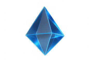 Blue transparent crystal geometric shape 3d rendering