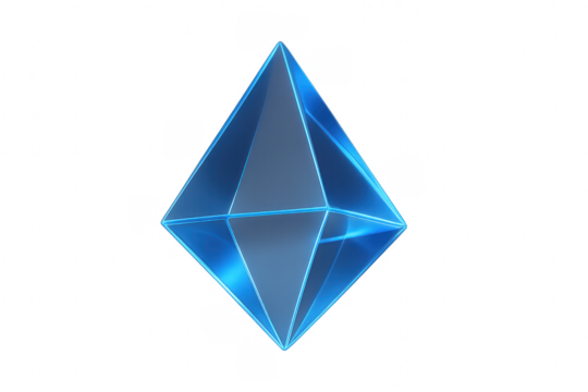 Blue transparent crystal geometric shape 3d rendering