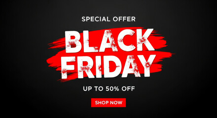 Black friday special offer with up to 50 percent off sale announcement on dark background