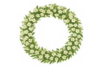 White flower wreath forming a circular frame for weddings, funerals, spring and summer events
