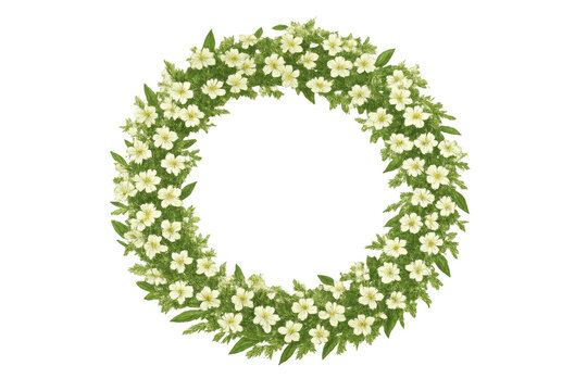 White flower wreath forming a circular frame for weddings, funerals, spring and summer events