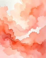 Obraz premium Abstract watercolor painting with soft, flowing orange and peach tones resembling ethereal clouds or ink in water.