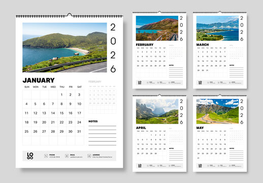 2026 Wall Calendar Template with Monthly Planner and Minimal Layout
