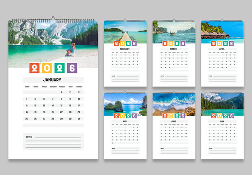 Wall Calendar 2026 Template with Monthly Notes