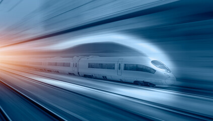 High speed train runs on rail tracks - The train is going too fast as a result the air pressure is causing too much heat at the front