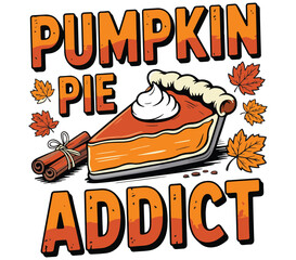 Pumpkin pie addict T-shirt design. Thanks given T-shirt design. 