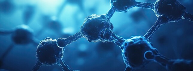 Connected blue spheres and rods in a molecular structure