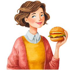 woman holding burger