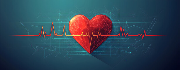 Heartbeat electrocardiogram flat illustration, colorful analogous scheme, cardiology theme drawing symbolizing health monitoring, pulse, and heart wellness.