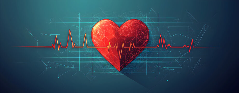 Heartbeat electrocardiogram flat illustration, colorful analogous scheme, cardiology theme drawing symbolizing health monitoring, pulse, and heart wellness.